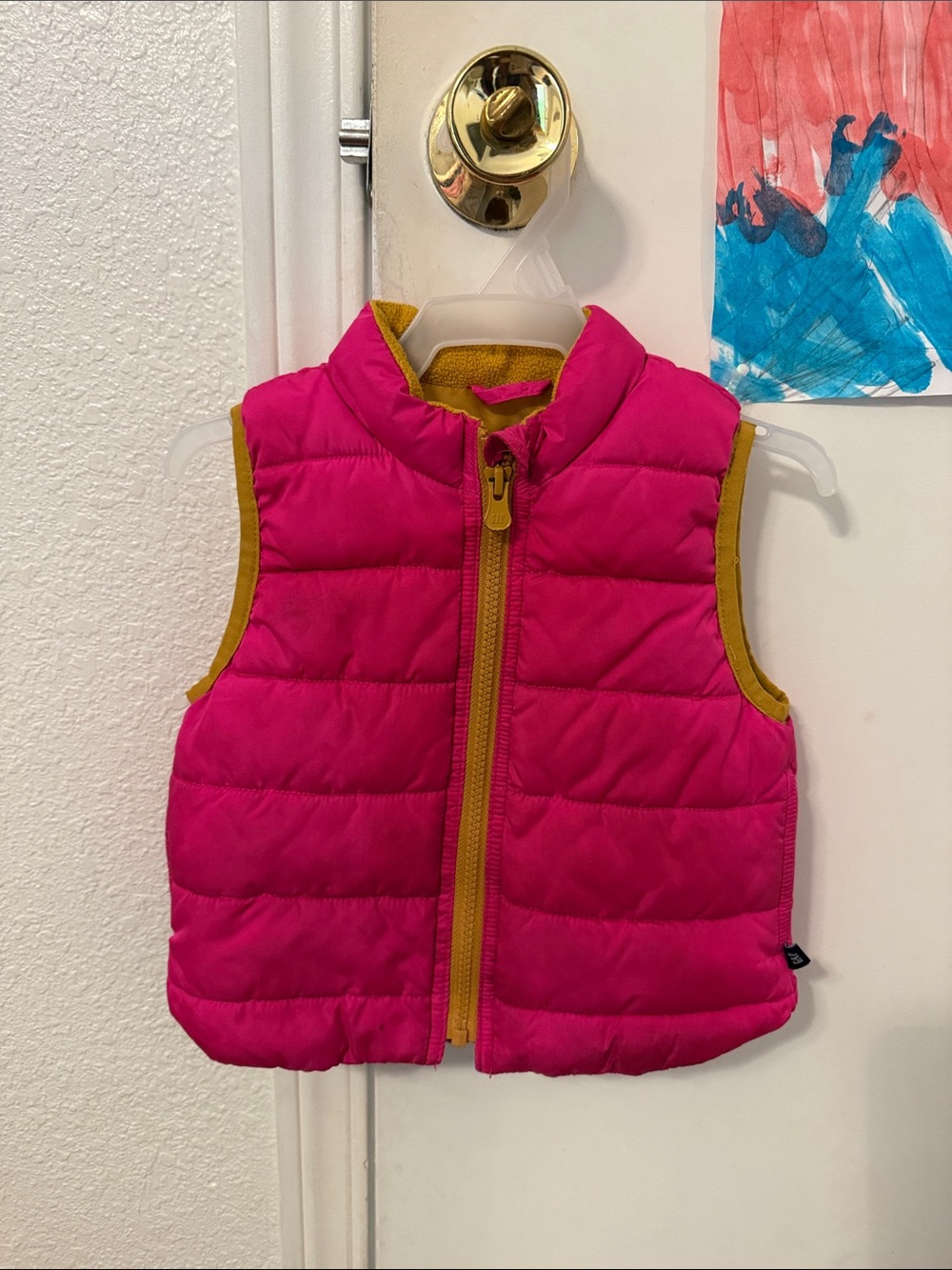 GAP Hot Pink Puffer Vest with Mustard Trim